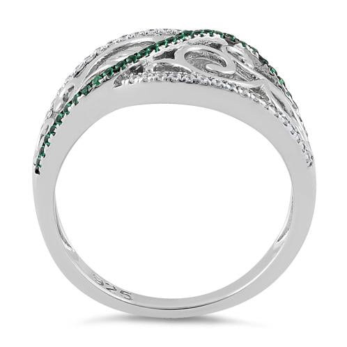 Sterling Silver Vines Emerald CZ Ring