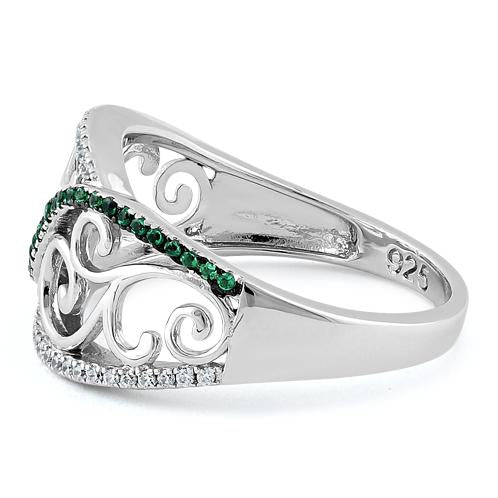 Sterling Silver Vines Emerald CZ Ring