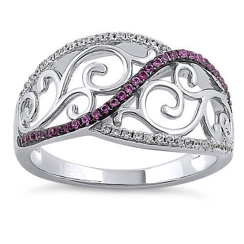 Sterling Silver Vines Ruby CZ Ring