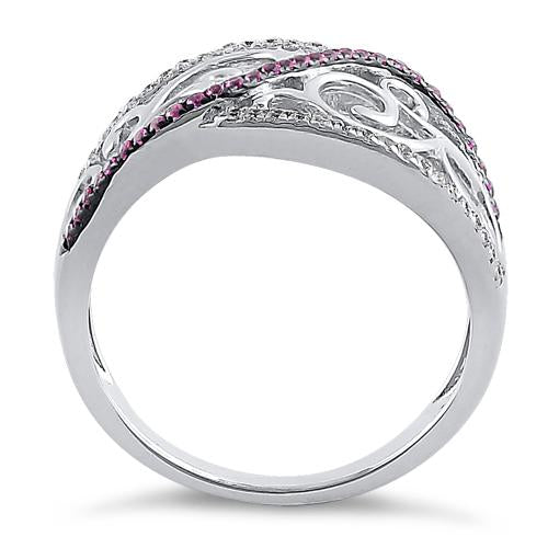 Sterling Silver Vines Ruby CZ Ring