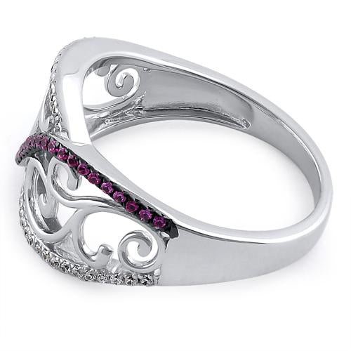 Sterling Silver Vines Ruby CZ Ring