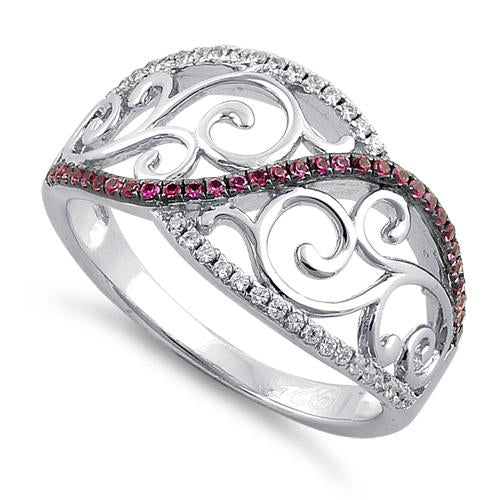 Sterling Silver Vines Ruby CZ Ring