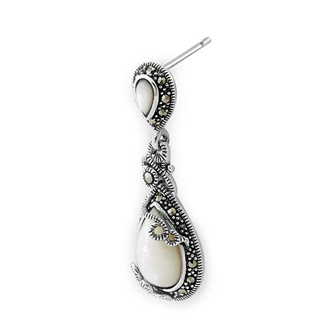 Sterling Silver Vines Tear Drop Mother of Pearl Marcasite Earrings