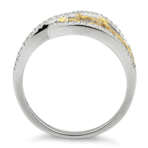 Sterling Silver Vines Two-tone Gold Plated CZ Ring