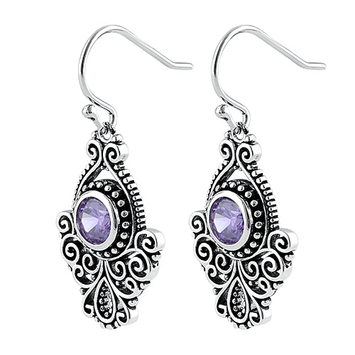Sterling Silver Vintage Amethyst CZ Dangle Earrings