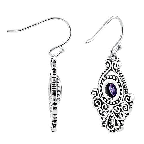 Sterling Silver Vintage Amethyst CZ Dangle Earrings