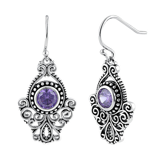 Sterling Silver Vintage Amethyst CZ Dangle Earrings