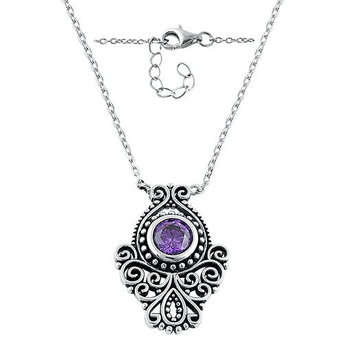 Sterling Silver Vintage Amethyst CZ Necklace