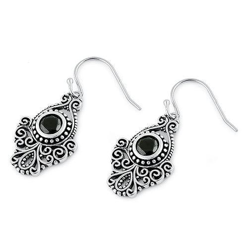 Sterling Silver Vintage Black CZ Dangle Earrings