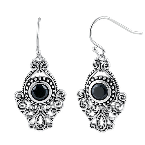 Sterling Silver Vintage Black CZ Dangle Earrings