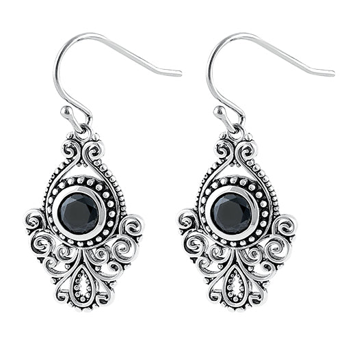 Sterling Silver Vintage Black CZ Dangle Earrings