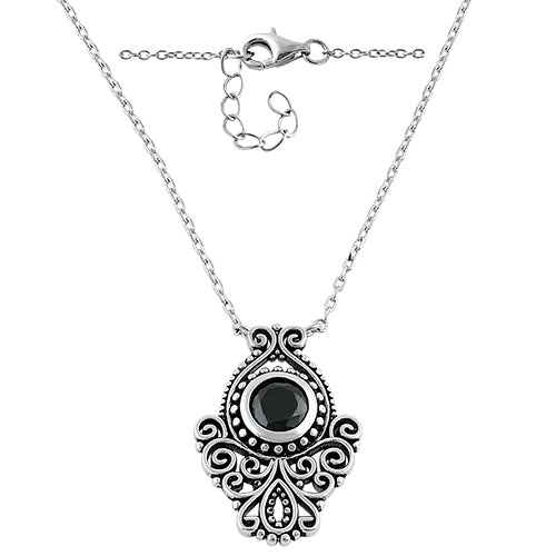 Sterling Silver Vintage Black CZ Necklace