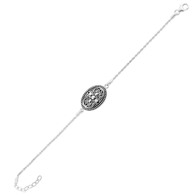 Sterling Silver Vintage Cross Oval Bracelet