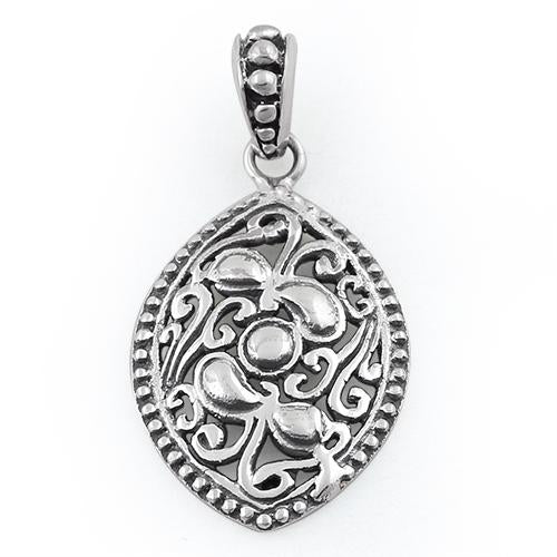 Sterling Silver Vintage Curve Pattern Ellipse Pendant