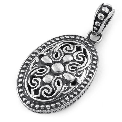 Sterling Silver Vintage Curve Pattern Oval Pendant