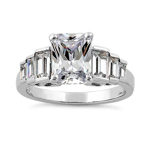 Sterling Silver Vintage Emerald Cut Engagement CZ Ring