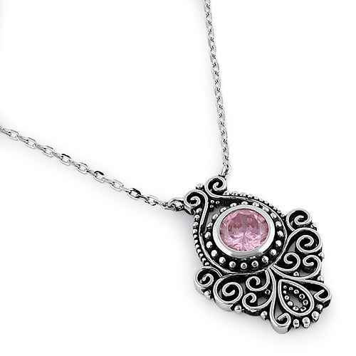 Sterling Silver Vintage Pink CZ Necklace