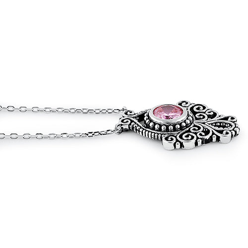 Sterling Silver Vintage Pink CZ Necklace