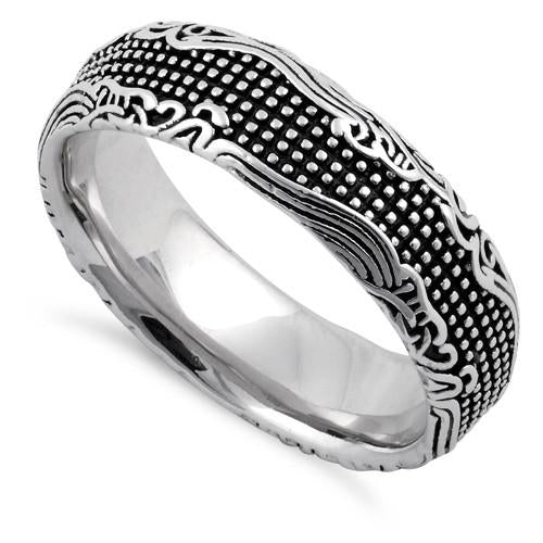 Sterling Silver Waves and Dots Oxidized Ring