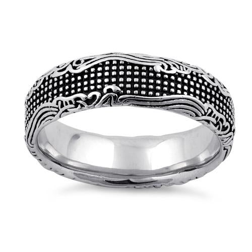 Sterling Silver Waves and Dots Oxidized Ring