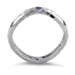 Sterling Silver Wavy Hammered Amethyst CZ Ring