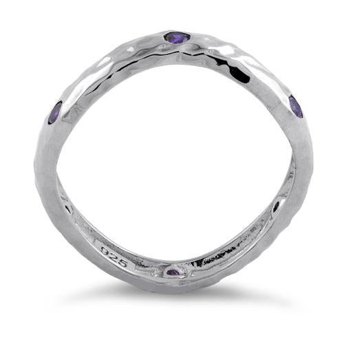 Sterling Silver Wavy Hammered Amethyst CZ Ring