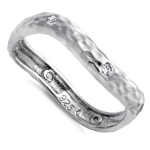 Sterling Silver Wavy Hammered Clear CZ Ring