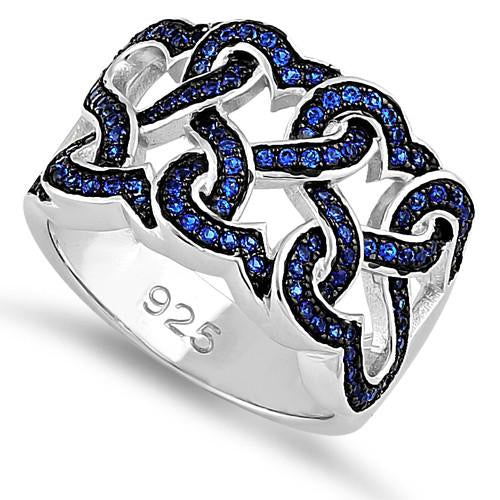 Sterling Silver Wavy Blue Spinel CZ Ring