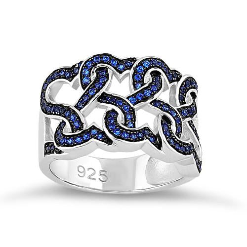 Sterling Silver Wavy Blue CZ Ring