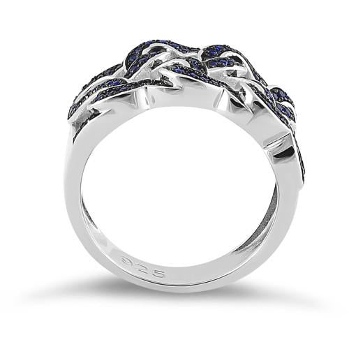 Sterling Silver Wavy Blue Spinel CZ Ring