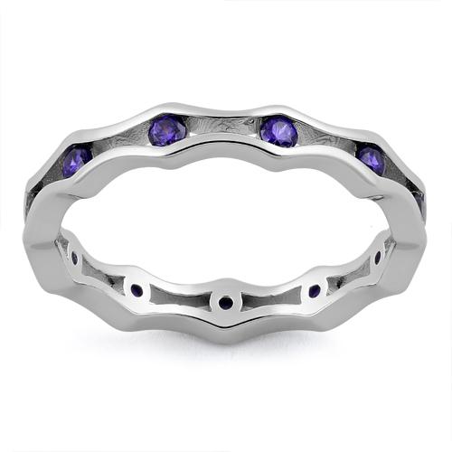 Sterling Silver Wavy Eternity Amethyst CZ Ring