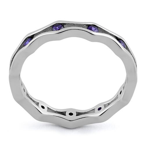 Sterling Silver Wavy Eternity Amethyst CZ Ring