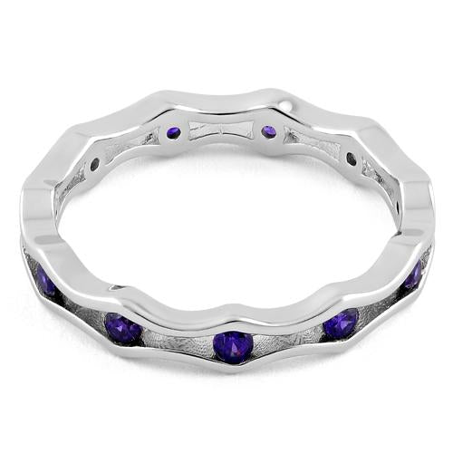 Sterling Silver Wavy Eternity Amethyst CZ Ring