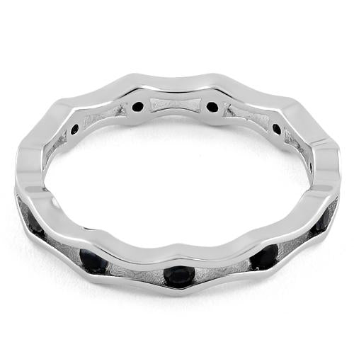 Sterling Silver Wavy Eternity Black CZ Ring