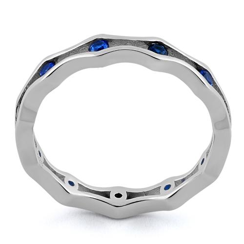 Sterling Silver Wavy Eternity Blue Spinel CZ Ring