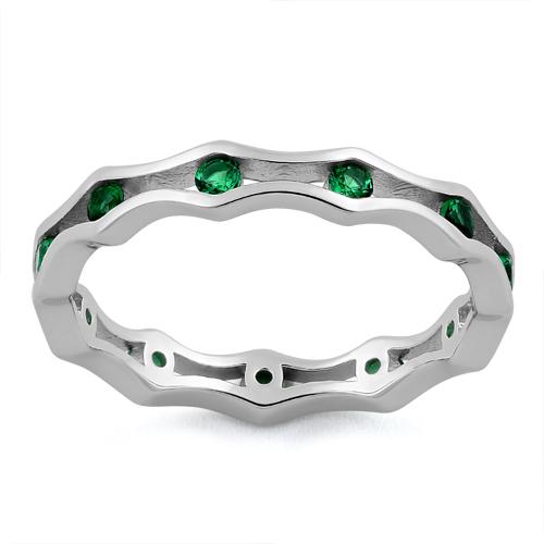 Sterling Silver Wavy Eternity Emerald CZ Ring