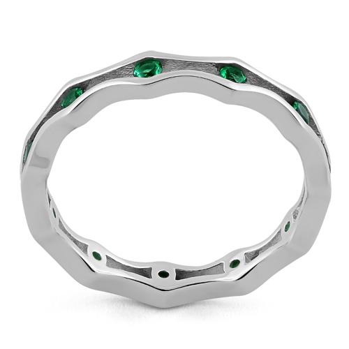 Sterling Silver Wavy Eternity Emerald CZ Ring
