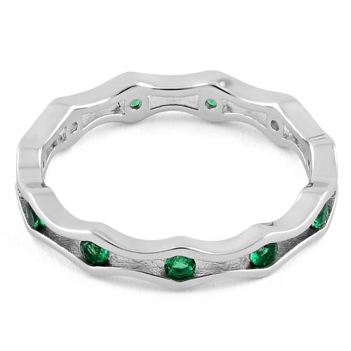 Sterling Silver Wavy Eternity Emerald CZ Ring