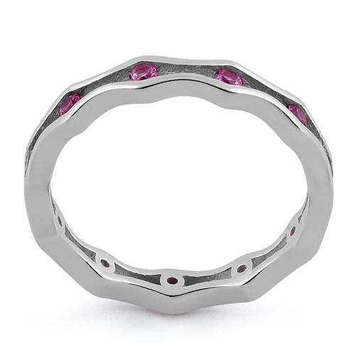 Sterling Silver Wavy Eternity Pink CZ Ring