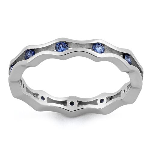 Sterling Silver Wavy Eternity Tanzanite CZ Ring