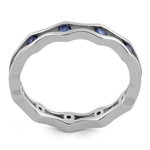 Sterling Silver Wavy Eternity Tanzanite CZ Ring