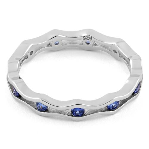 Sterling Silver Wavy Eternity Tanzanite CZ Ring