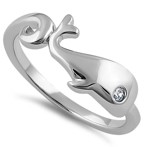 Sterling Silver Whale Clear Round CZ Ring