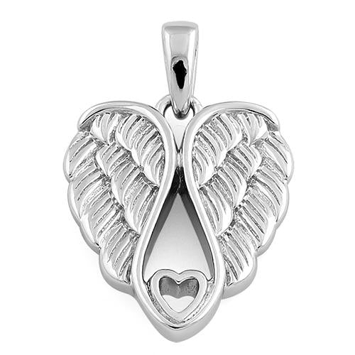 Sterling Silver Wings Heart Pendant