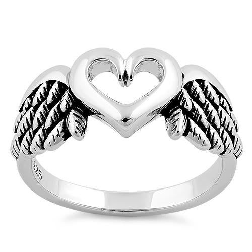 Sterling Silver Wings Heart Ring