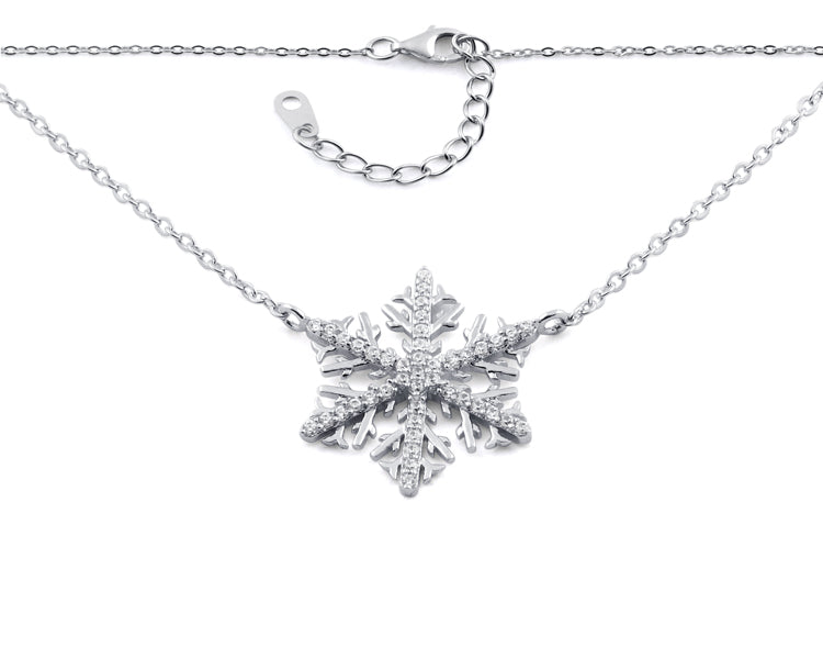 Sterling Silver Winter Snowflake Clear CZ Necklace
