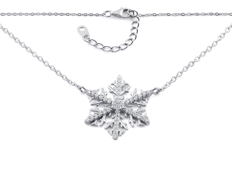 Sterling Silver Winter Snowflake Clear CZ Necklace