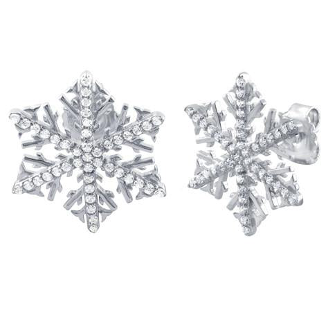 Sterling Silver Winter Snowflake Clear CZ Earrings