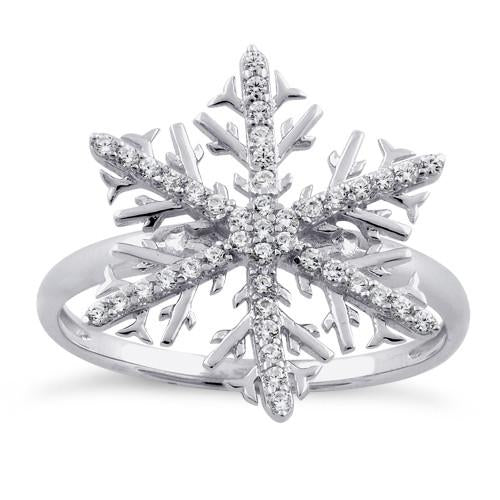 Sterling Silver Winter Snowflake Clear CZ Ring