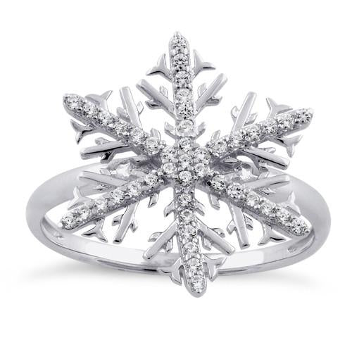 Sterling Silver Winter Snowflake Clear CZ RIng